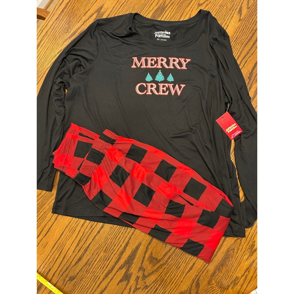 Jammies For Your Families Merry Crew Christmas Pajamas 2X Womens Buffalo Plaid